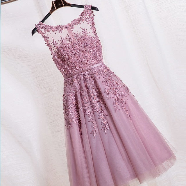 Applique Beaded Sheer Dress
